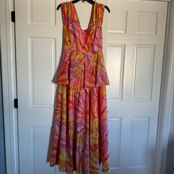 🍍FARM RIO Pink Ombre Bananas Cross Back Maxi Dress - Picture 10 of 16